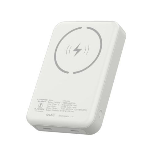 Rackit Power 10000mAh Made in India Magnetic Wireless Powerbank Perfect for iPhone 12/13/14 Series, with Fast Wired Charging Charges iPhone 50% in 30 mins (White)